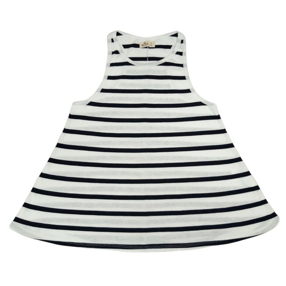 Hollister Tank Top Women Small White Black Striped High Neck Trapeze Ribbed Boho